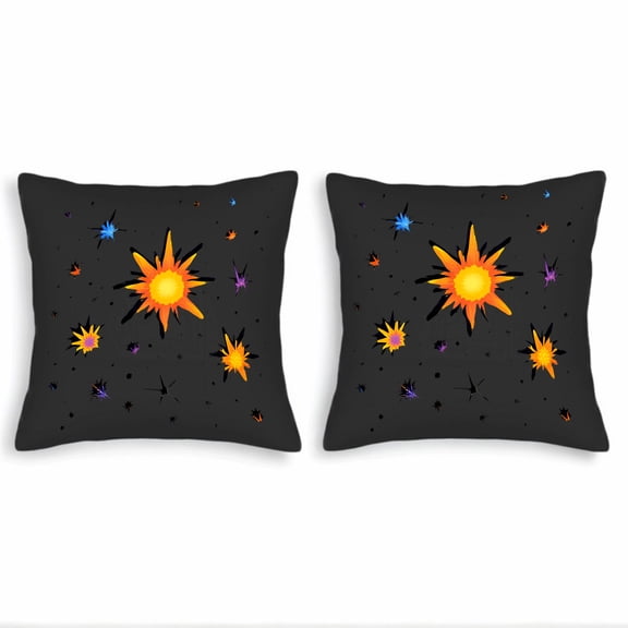 Set of 2 18x18in Throw Pillow Covers with Vibrant Design - Bright Orange & Yellow Central Explosion on Dark Background Perfect for Couch Bed Car