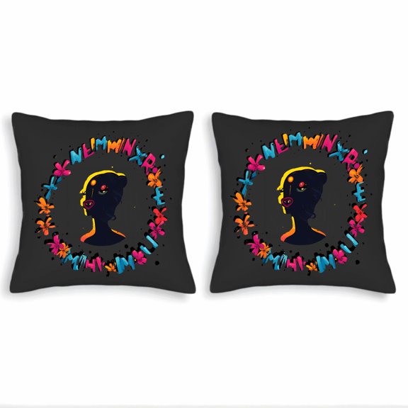 Set of 2 18x18in Throw Pillow Covers with Vibrant Floral Silhouette Design Featuring Playful ' NEILMINX R P ' Text - Perfect for Couch Bed Car