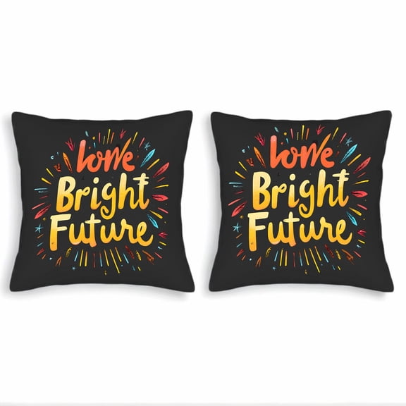 Set of 2 18x18in Throw Pillow Covers with Vibrant ' Love Bright Future ' Design Colorful Abstract Shapes Perfect for Couch Bed Car