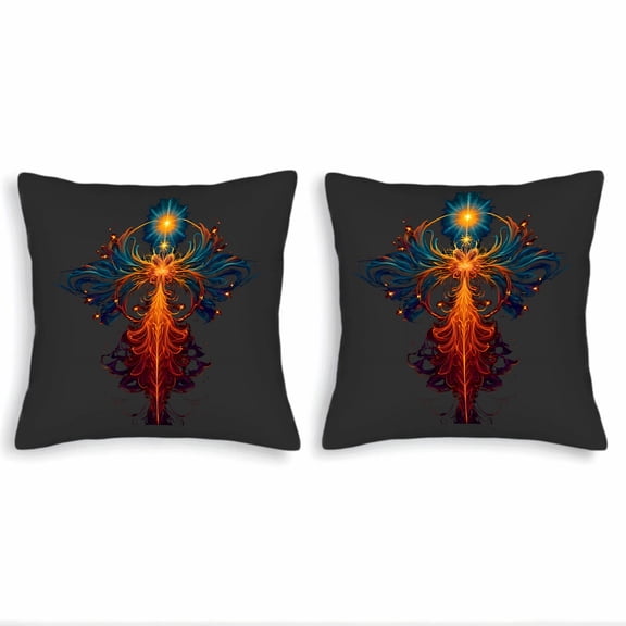 Set of 2 18x18in Throw Pillow Covers with Vibrant Phoenix Design Fiery Colors on Dark Background - Perfect for Couch Bed Car
