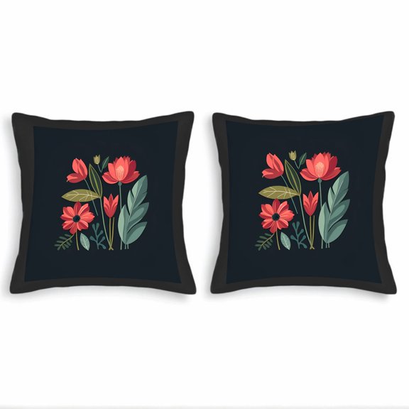 Set of 2 18x18in Throw Pillow Covers with Vibrant Red and Green Floral Design Perfect for Couch Bed or Car Decor