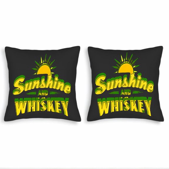 Set of 2 18x18in Throw Pillow Covers with Vibrant ' Sunshine ' Design Retro Font on Black Background Perfect for Couch Bed Car