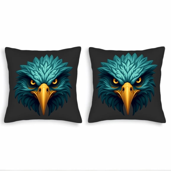 Set of 2 18x18in Throw Pillow Covers with Vibrant Teal Eagle Design Striking Yellow Eyes Perfect for Couch Bed or Car