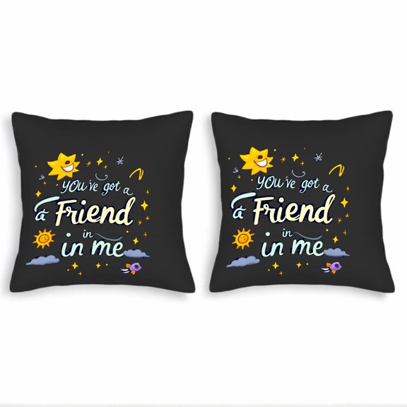 Set of 2 18x18in Throw Pillow Covers with Whimsical Sun Stars and Rocket Design - " You ' ve got a Friend in me " - Perfect for Couch Bed Car
