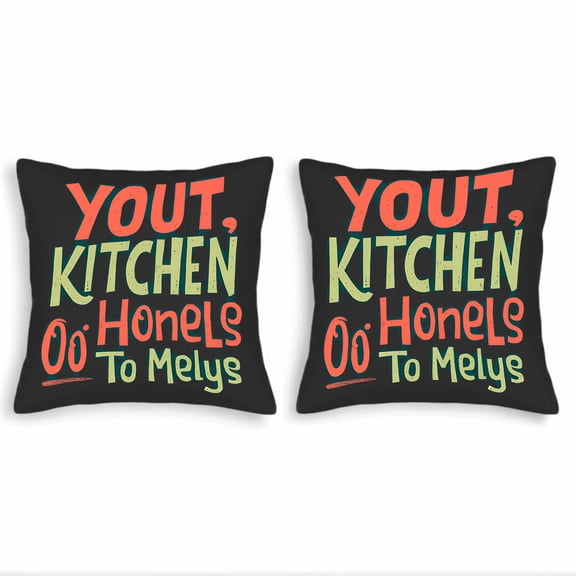 Set of 2 18x18in Throw Pillow Covers with playful colorful text design on a black background perfect for couch bed or car decor