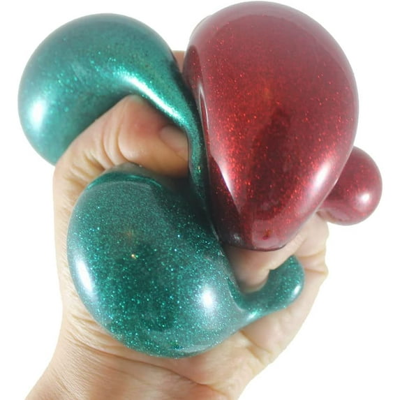 Set of 2 - 2.5" Metallic Glitter with Thick Gel Stress Ball - Squishy Gooey Sensory Squeeze Balls OT (Random Colors)