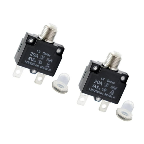 Set of 2 20A Push Button Circuit Breaker, DC50V 125-250V Thermal Overload with Clear Waterproof Button Cover