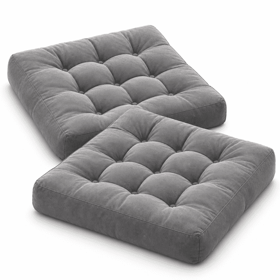 Set of 2 22 Inch Square Floor Pillows, 4 Inch Thick Corduroy Meditation Cushions with Shredded Memory Foam and Tufted Design