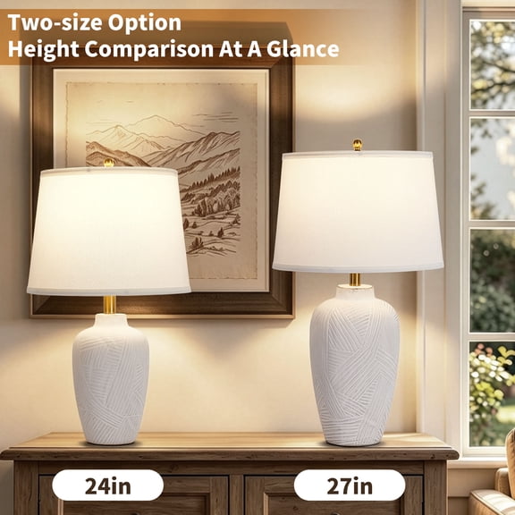 Set of 2 23.82" Ceramic Touch Table Lamps, Stepless Dimming Memory, Beige Linen Shade Farmhouse Bedside Nightstand Lamps for Bedroom