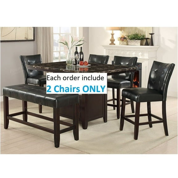 Set of 2 - 24" Seat Height Black Faux Leather Dining Chair