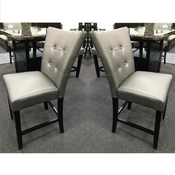 Set of 2 - 24" Seat Height Silver Faux Leather Dining Chair