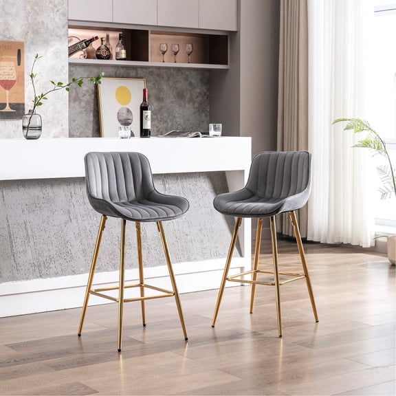 Set of 2 26-Inch Gray Bar Stools / Versatile Seating for Various Areas