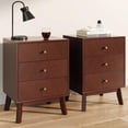 thumbnail image 1 of Set of 2 - 26” Tall Mid-Century Modern 3 Drawer Cherry Nightstands, Wood Bedside Tables with Gold Knobs for Bedroom or Living Room, 1 of 8