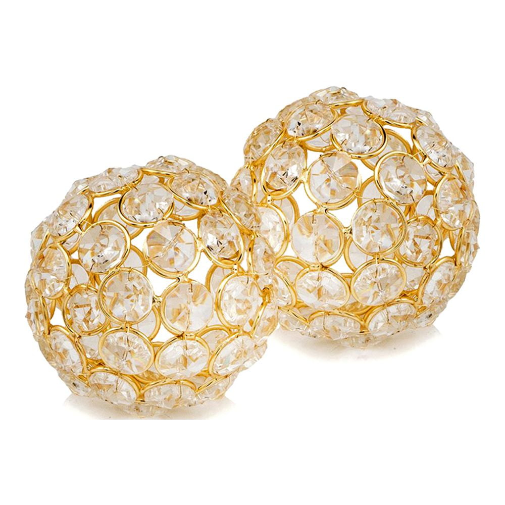 Set of 2 3" Crystal Spheres with Golden Frame