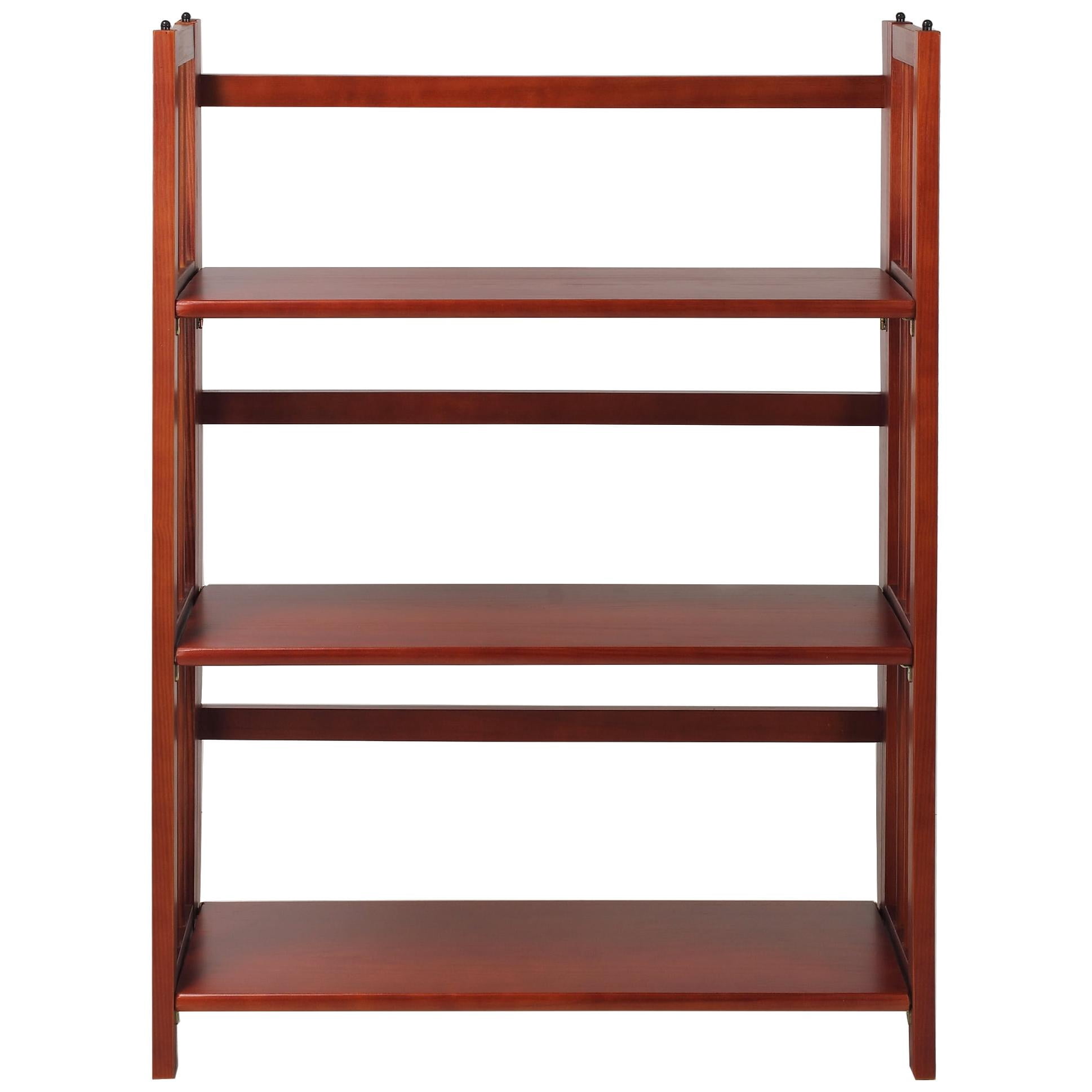 (Set of 2) 3-Shelf Folding Stackable Bookcase 27.5" Wide-Mahogany