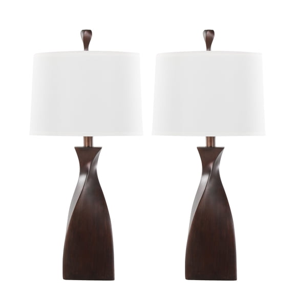 Set of 2 30" Contemporary Copper Bronze Polyresin Table Lamps with Natural Linen Shade