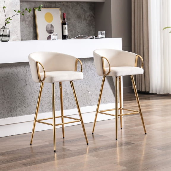 Set of 2 30-Inch Cream Fabric Stools | Good for Art Studios, Creative Seating