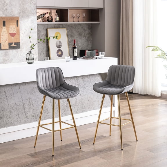 Set of 2 30 - inch Gray Fabric Bar Stools / Functional Seating for Commercial Bars