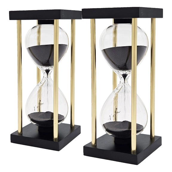 Set of 2, 3x3x7" Spellman 15-Minute Hourglass with Metal Frame, Black