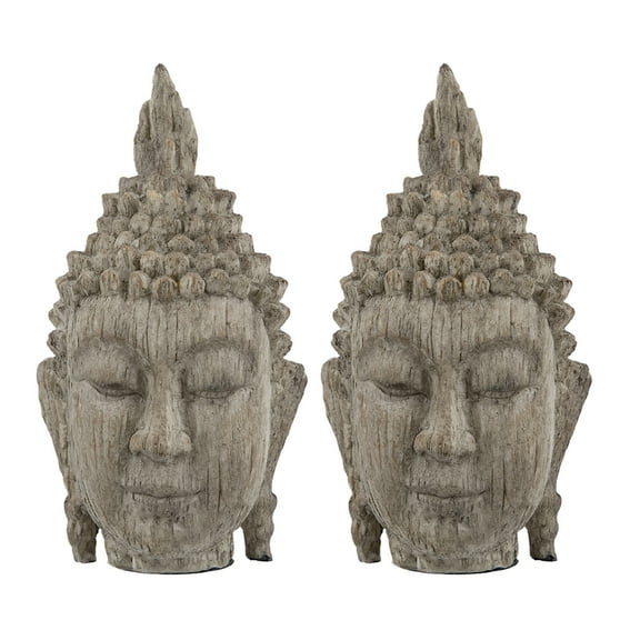 Set of 2, 4.5x4.3x8" Meditating Buddha Head Sculpture, Small