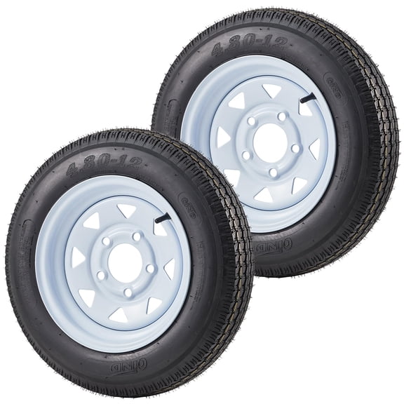 Set of 2 4.80-12 4.80x12 480-12 Trailer Tires with 12" Rims, 5 Lug on 4.5 inch, 6 Ply Load Range C, for Travel Cargo Boat
