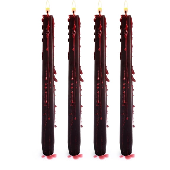 Set of 2/4 Halloween Bleeding Taper Candles 10 inch Black Taper Candles,Tears Taper Candle for Gothic Halloween Decoration