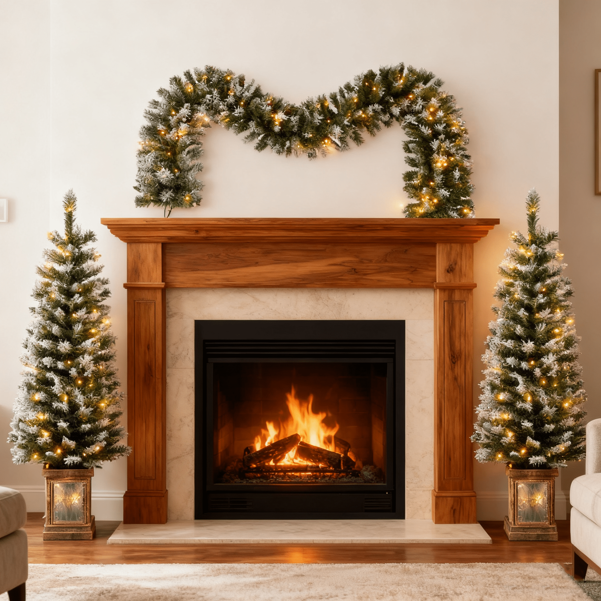Set of 2 4ft Prelit Christmas Trees with Gold Pots Symmetrical Holiday Decor