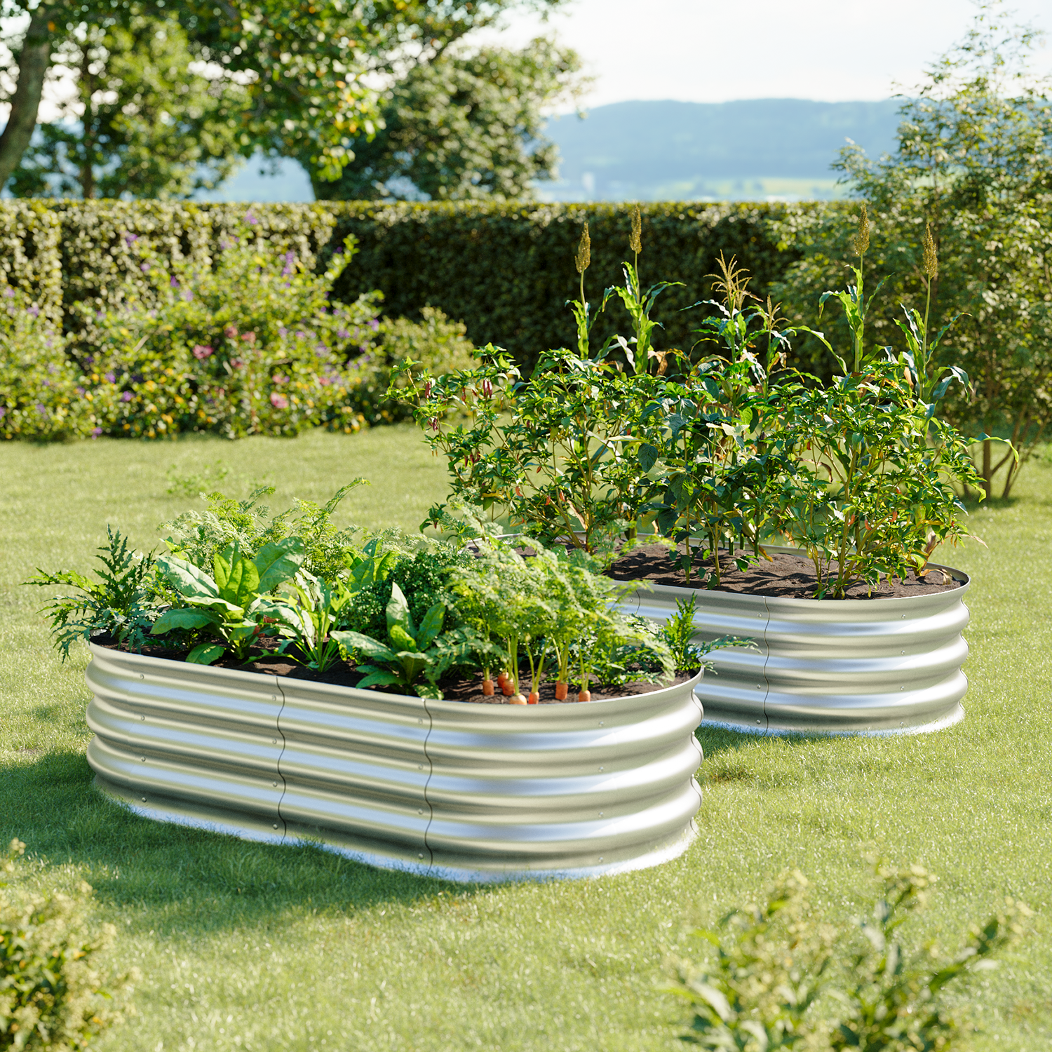 Set of 2, 4x2x1ft Outdoor Metal Raised Garden Bed Planter Box for Vegetables, Flowers, Herbs