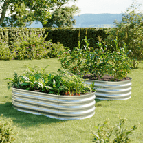Set of 2, 4x2x1ft Outdoor Metal Raised Garden Bed Planter Box for Vegetables, Flowers, Herbs