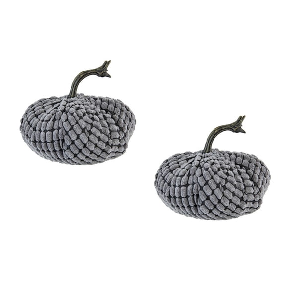Set of 2, 6.5x6.5x6"H Chenille Weighted Pumpkin Gray, Pumpkin Ornament Decor for Holiday Harvest Festival Fall Festival & Thanksgiving