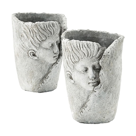 Set of 2 6.5x6x8.5" Sleep Face Accent Planter