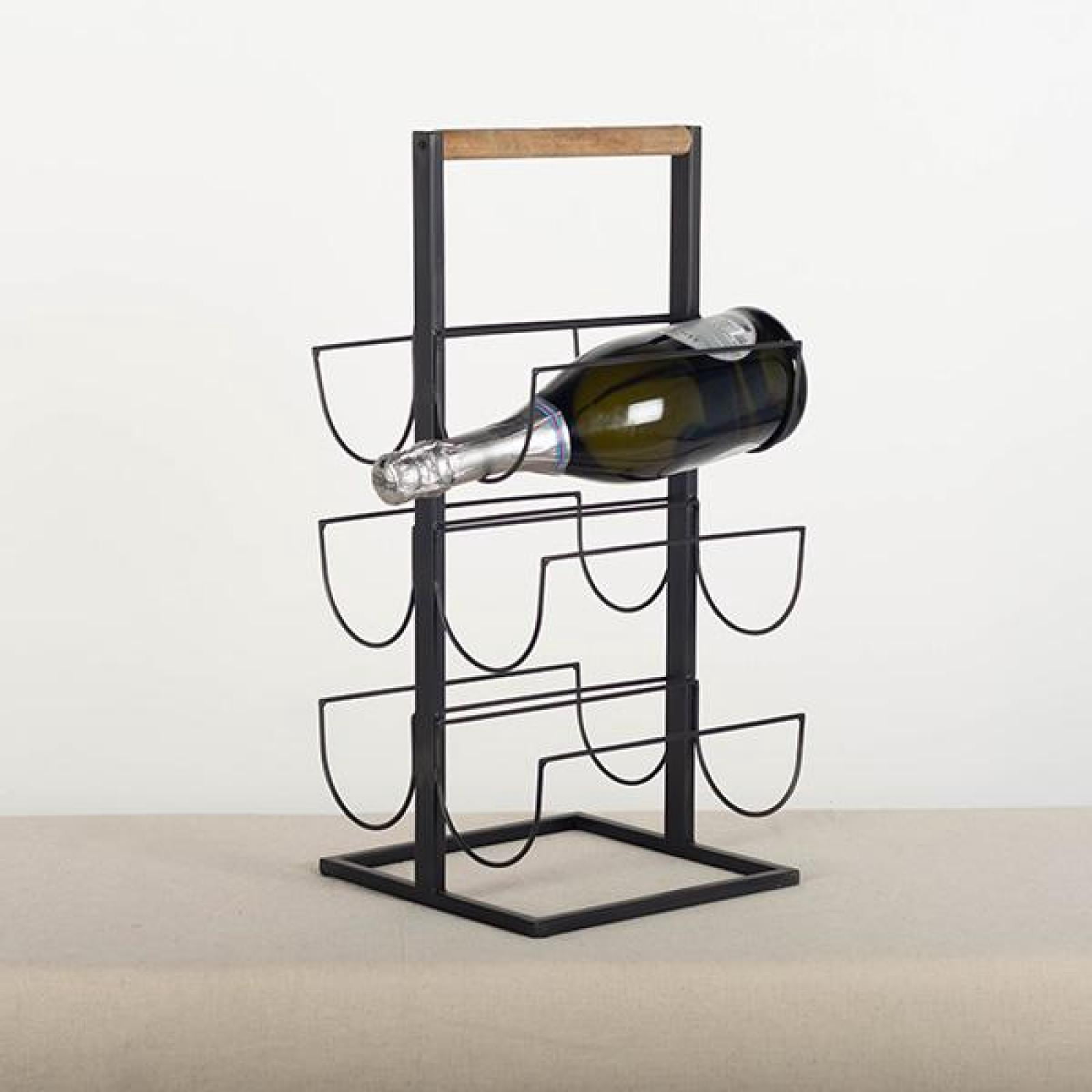 Set of 2 6 Bottles Holder On Metal Frame With Wooden Handle Wine Rack ...