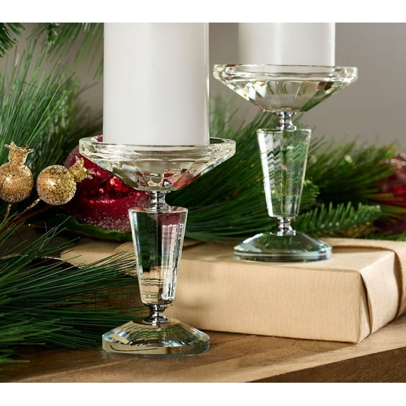 Set of (2) 6" Faceted Glass Pedestals by Valerie in Silver