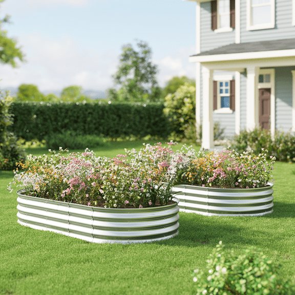 Set of 2, 6x3x1ft Outdoor Metal Raised Garden Bed Planter Box for Vegetables, Flowers, Herbs