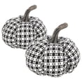 thumbnail image 1 of Set of 2, 7x7x6.7" Fabric Black-White Plaid Pumpkin Decor, for Holiday Halloween Decoration, 1 of 4