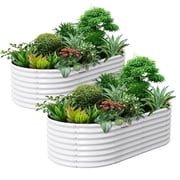 Set of 2 8x4x2ft Oval Modular Metal Raised Garden Bed White