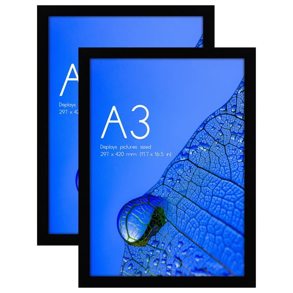 Set of 2 A3 Frames 11.7x16.5, Shatter Resistant Glass Picture Frames, Engineered Wood Wall Display Frames for Home Office and Gallery Wall, Black