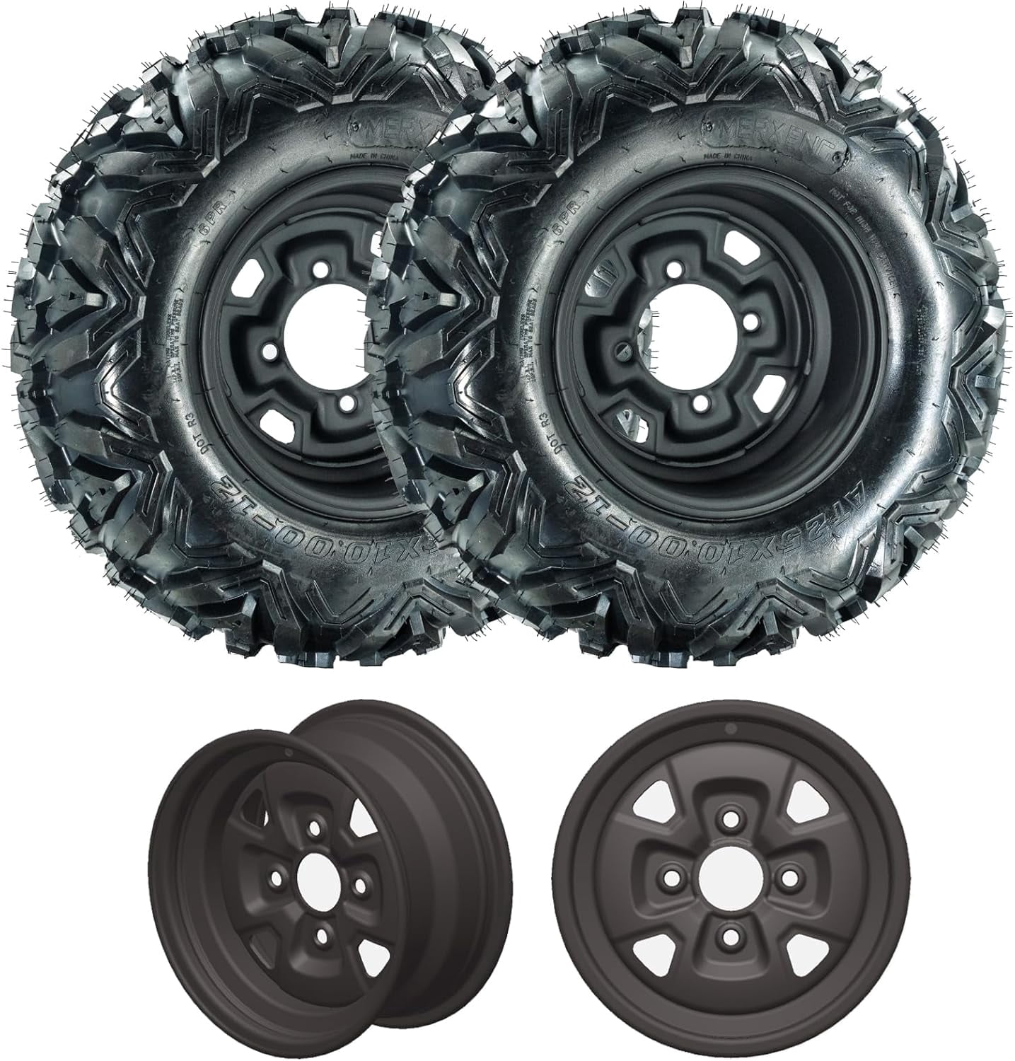 Set of 2 ATV Wheel and Rim,25x8-12 ATV Tire,All Terrain Tire 6 Ply 4 * ...