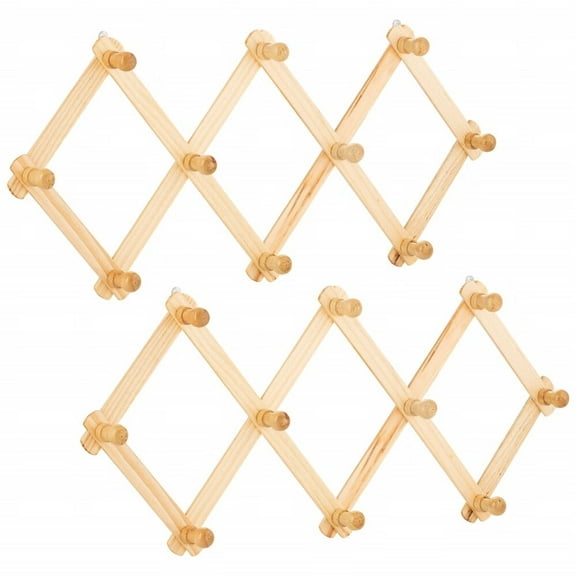 Set of 2 Accordion Style Wood Expandable Rack Hat,Cap,Belt,Umbrella Coffee Mug Wall Wooden Pegs