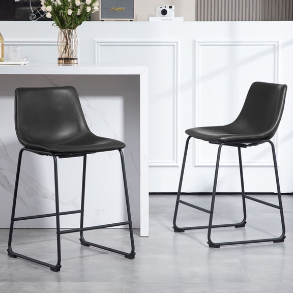 Set of 2 Adan Iron Frame Black Faux Leather Counter Stool