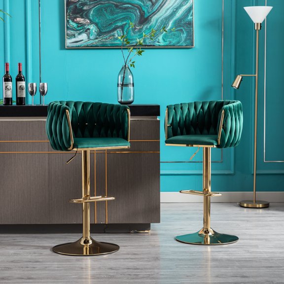 Set of 2 - Adjustable Height - At Poolside Bars - Relaxing Green Bar Stools