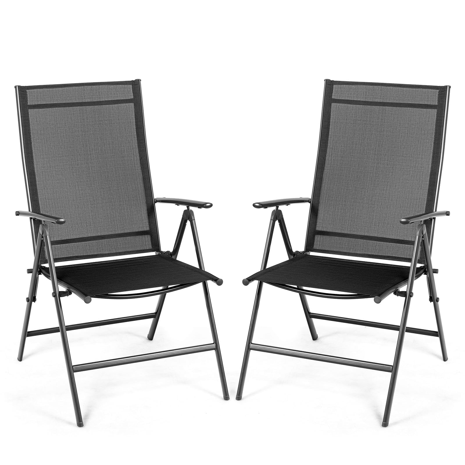 Set of 2 Black Adjustable Folding Patio Dining Chairs