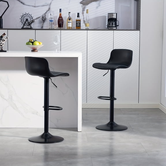 Set of 2 Adjustable Swivel Bar Stools - Modern PU Leather Counter Height Armless Kitchen Island Chairs with Back & Large Base