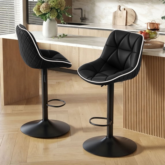 Set of 2 Adjustable Swivel Bar Stools in Modern Design with Comfortable Upholstered Seat and Durable Metal Frame