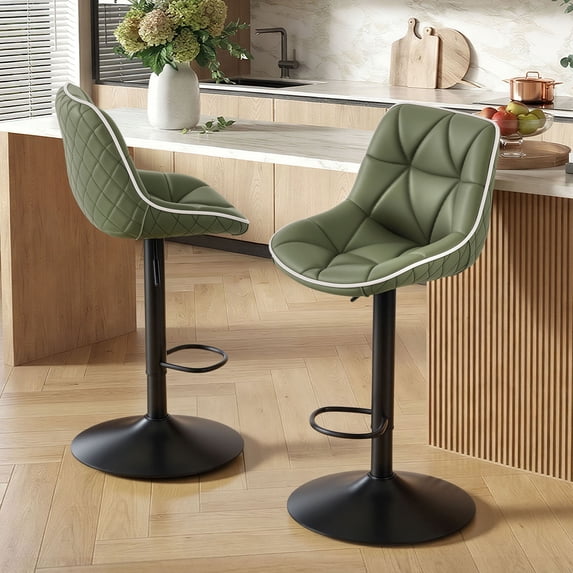 Set of 2 Adjustable Swivel Bar Stools in Modern Design with Comfortable Upholstered Seat and Durable Metal Frame