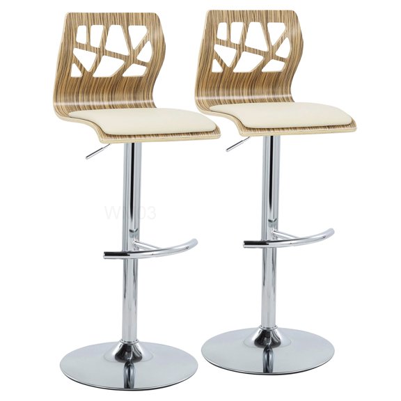 Set of 2 Adjustable Swivel Bar Stools with Faux Leather Seat, Chrome Base and Mid-Century Design