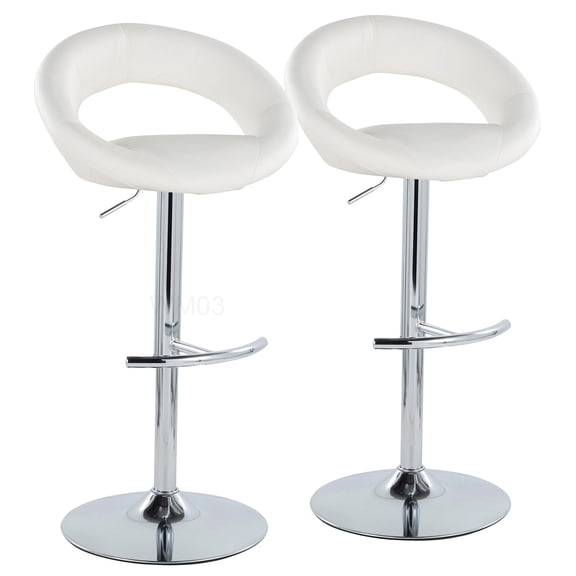 Set of 2 Adjustable Swivel Bar Stools with White Faux Leather Seat, Chrome Glam Stool for Kitchen Island
