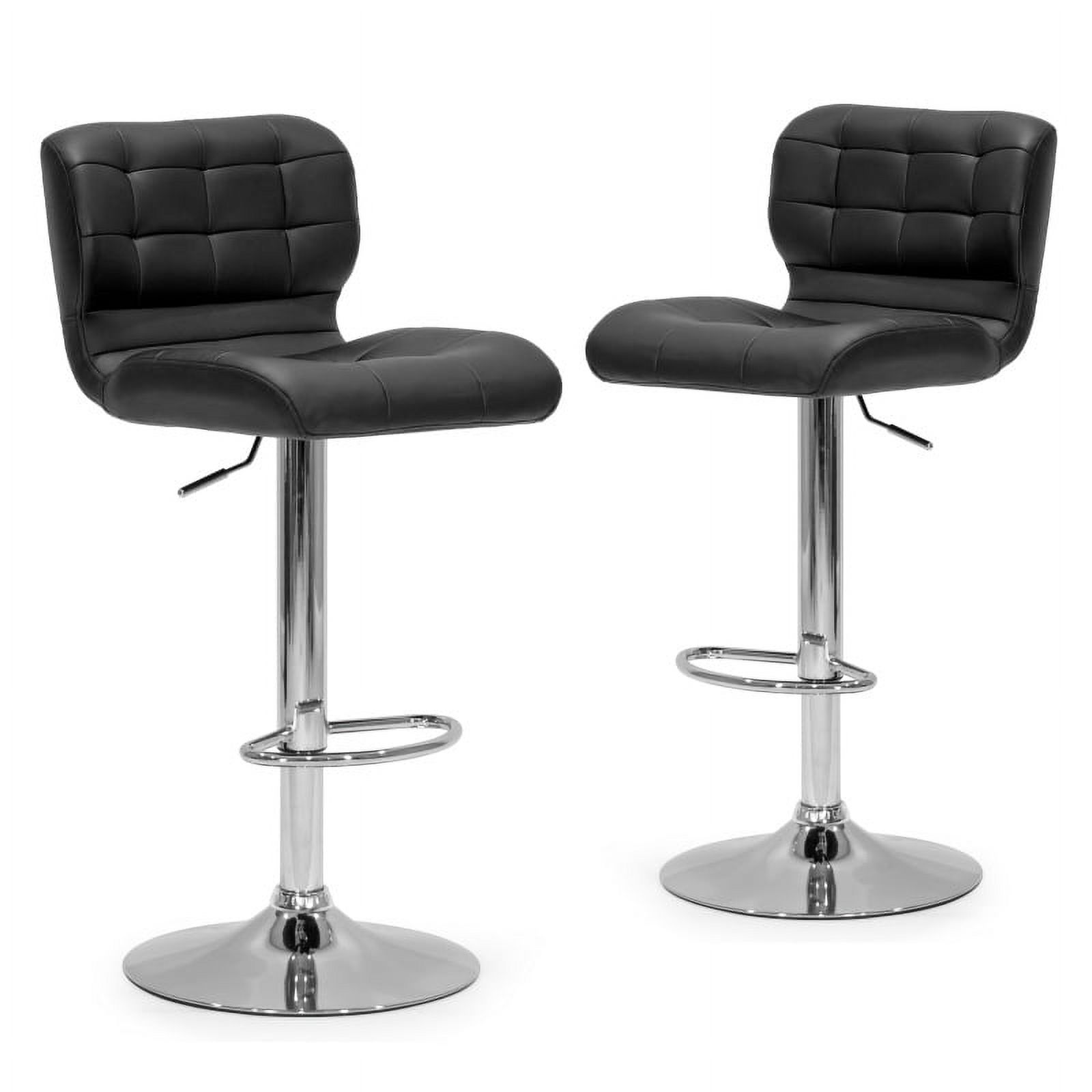 Set of 2 Adler Black Faux Leather Adjustable Height Bar Stool