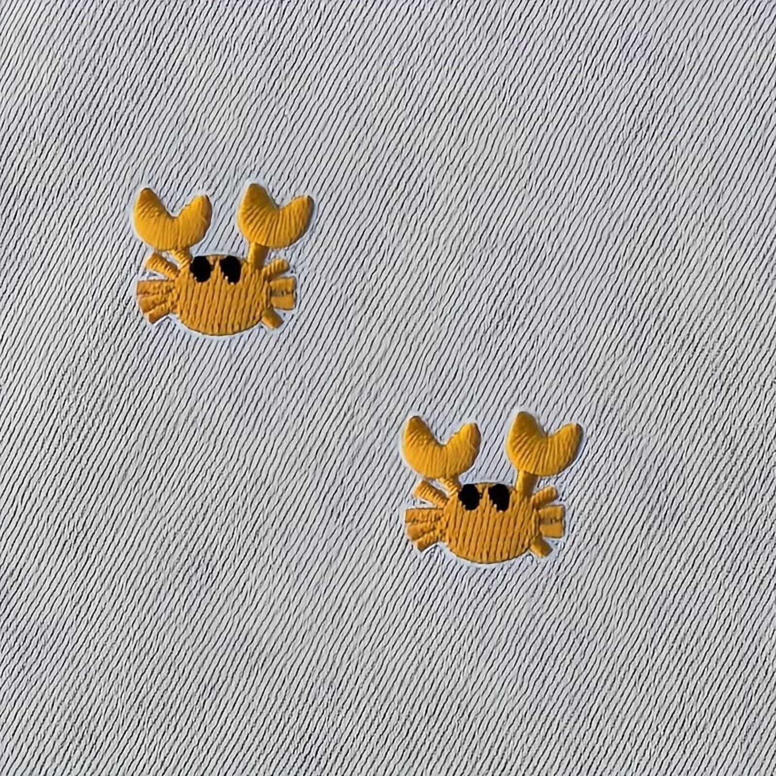 Set of 2 Adorable Iron-On Small Crab Patches for Jackets and Backpacks - Humorous Embroidery Design