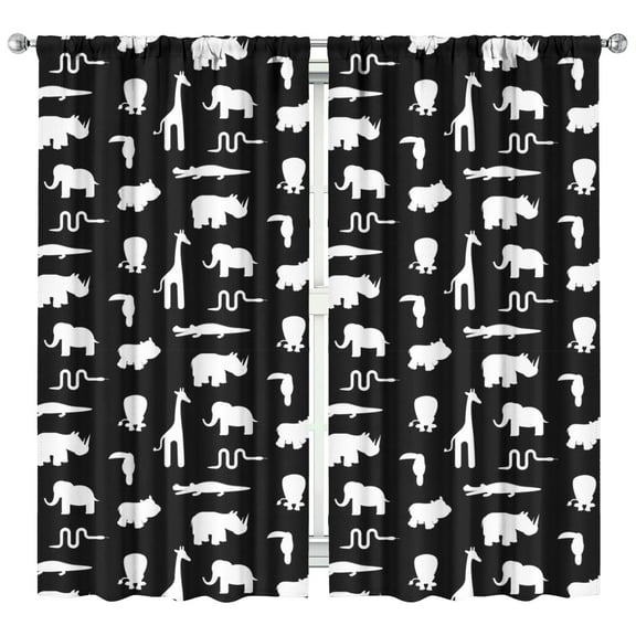 Set of 2 African Giraffe Curtains - Woodland Animal Skin Print, Semi-Sheer Tier Panels with Rod Pocket, 42x84 Inch for Small Windows & Kitchen Decor